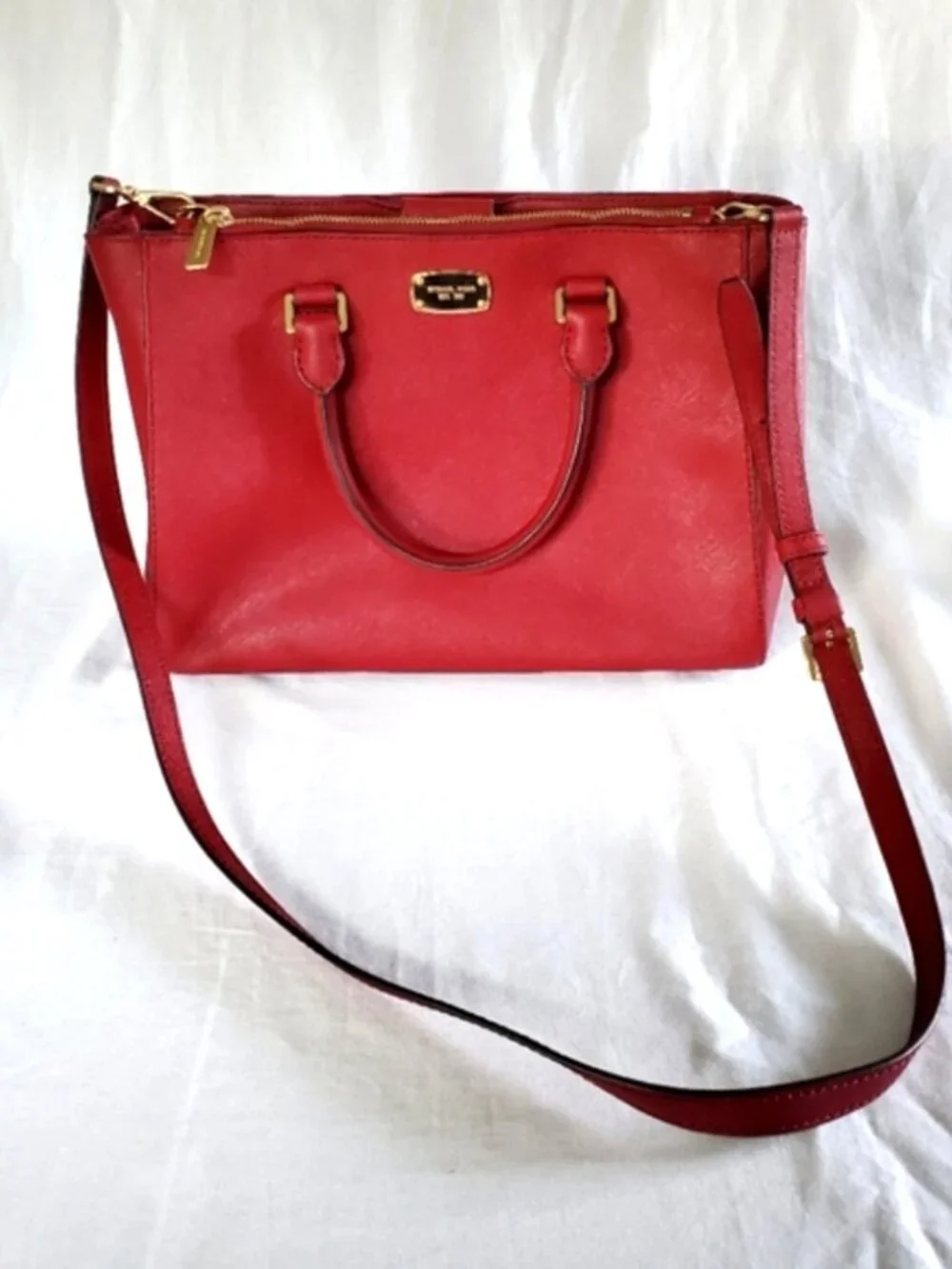 Michael Kors red saffiano leather top handle crossbody